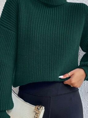 Chunky knit turtleneck forest green small women EUC